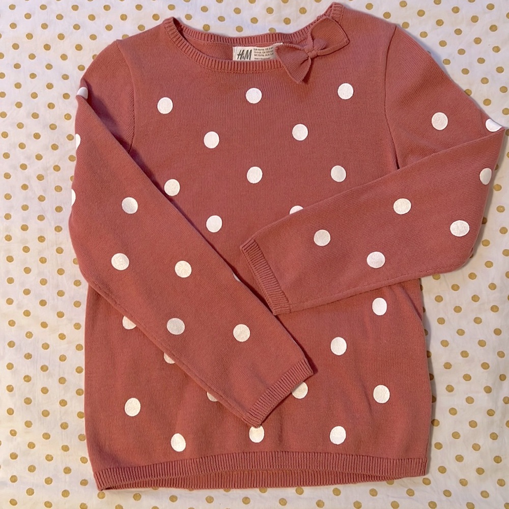 H&M NWT Pink and White Polka Dot Sweater Girl US 4-6